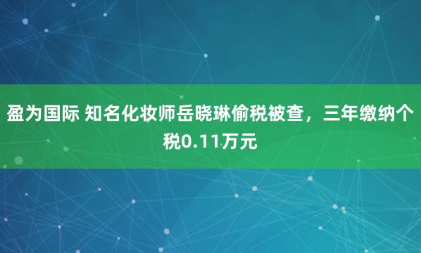 盈为国际 知名化妆师岳晓琳偷税被查，三年缴纳个税0.11万元
